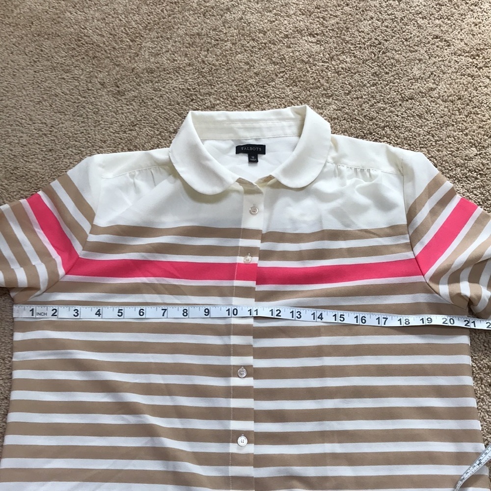 Talbots Size 12 Cream Multi Front Button Top - image 7